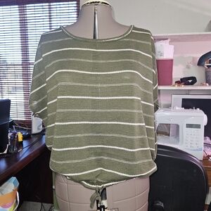 Max Studio Olive and White Striped Blouse
